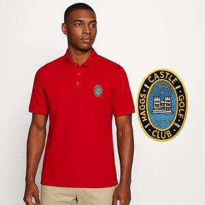 Vintage Lyle & Scott Haggs Castle Red Collared Scotland Golf Shirt